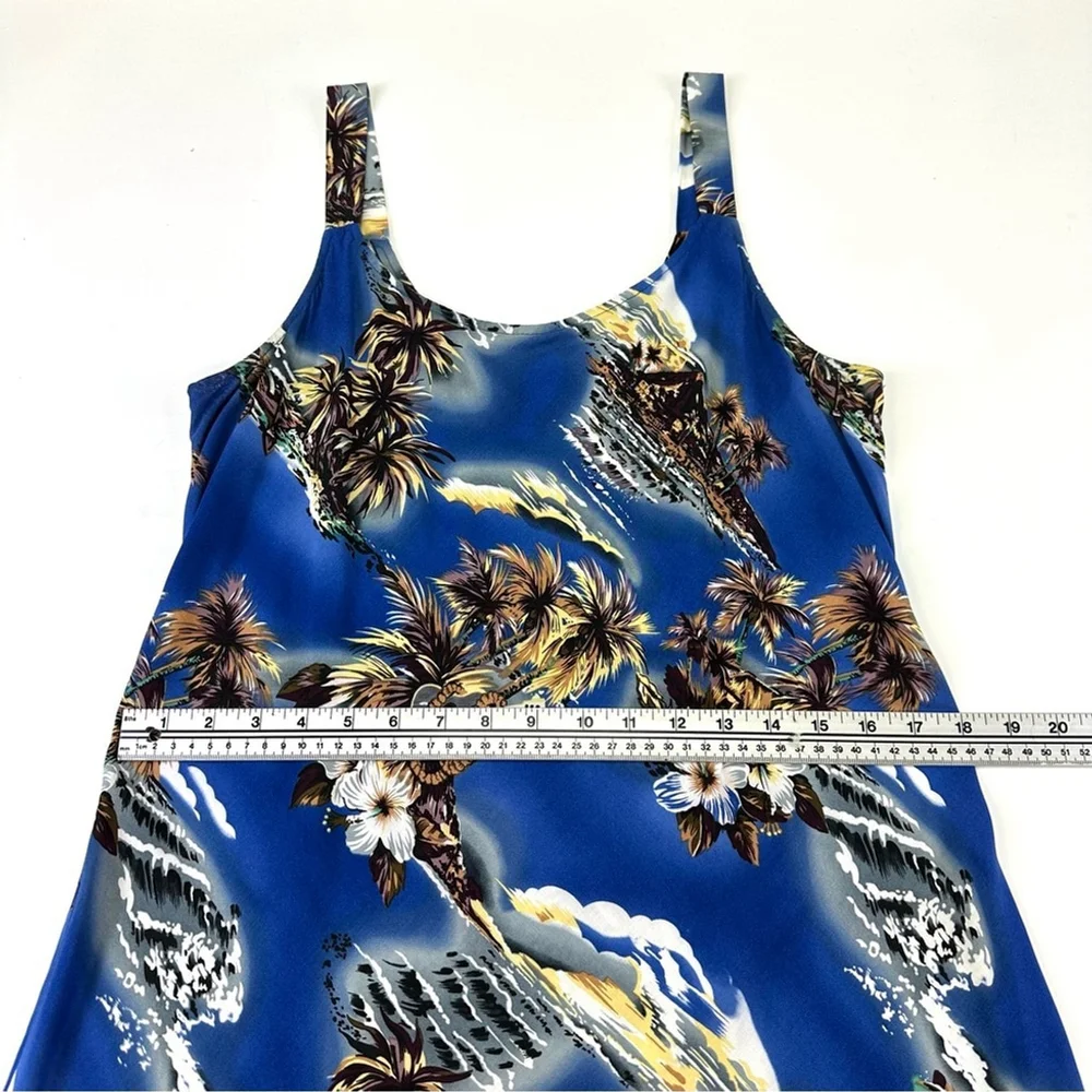 Hilo Hattie blue tropical Hawaiian print womens tank dress Fits Medium Vintage